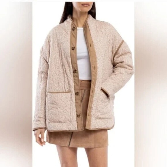 NEW Blank NYC Quilted Reversible Floral Jacket Women's Cream Tan Size Large - Picture 2 of 8